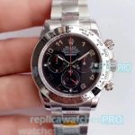 Replica Swiss Rolex Daytona Noob 4130 Watch 904L Stainless Steel Black Dial
